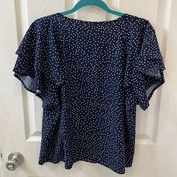 Navy flutter sleeve woven top with white polka dots (gold one sold) - Picture 14 of 14